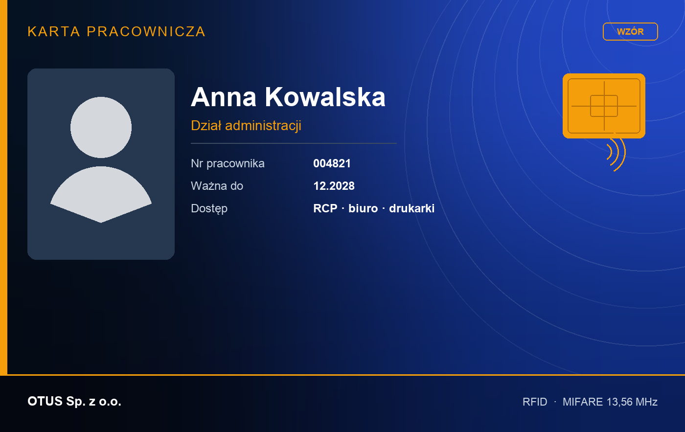 Wzór karty pracowniczej RFID